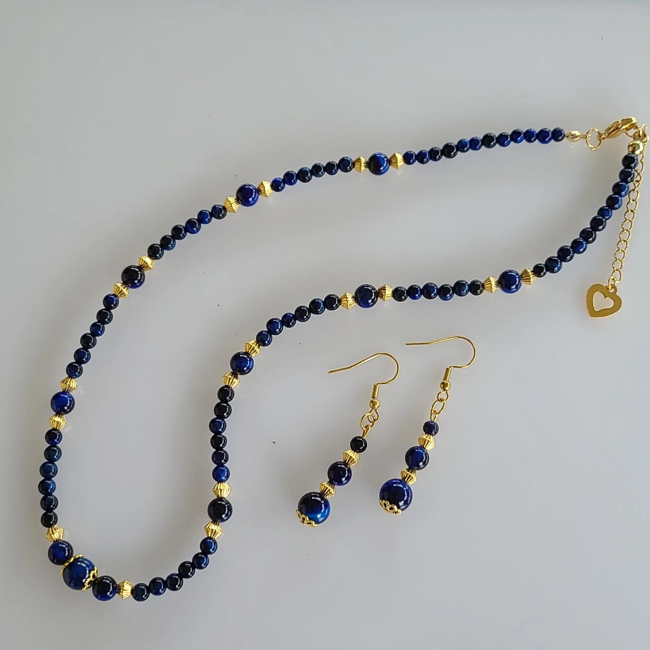 Blue-Tinted Tiger's Eye Necklace and Earrings Set PA591 – photo 2